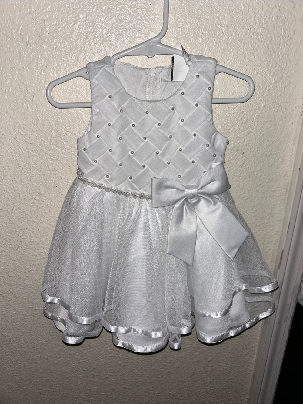 Rare Editions White Satin Bow Tulle Party Dress